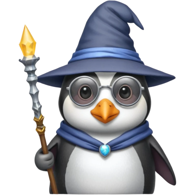 Penguin white wizard sit and wand and old man sunglasses emoji