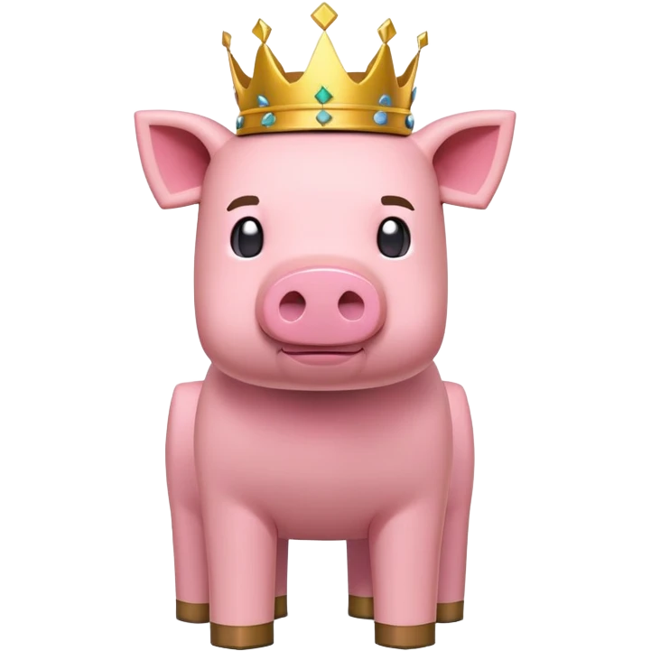 minecraft pig full body pink blocky animal with square head wearing a crown emoji