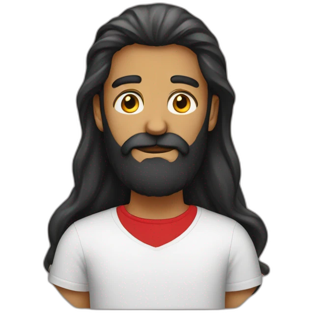Long black beard bold red tshirt emoji