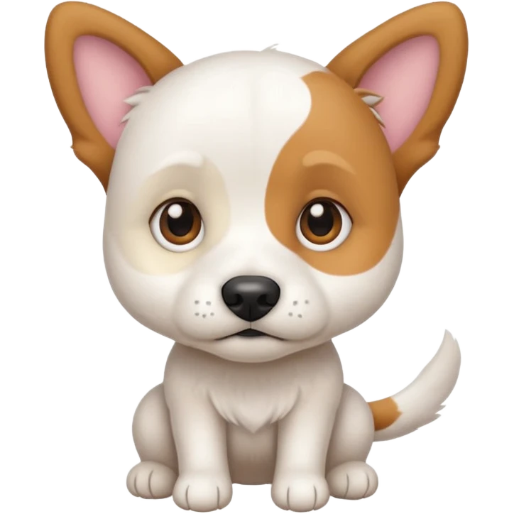 a white beagle x maltese x chi dog the size of a kelpie with light brown ears and a light brown patch on one eye emoji