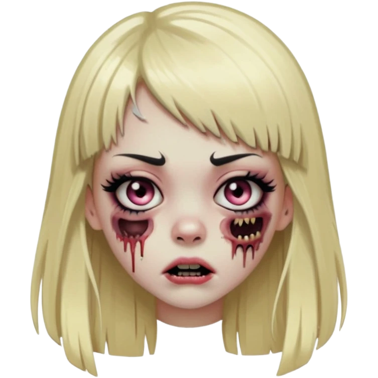 zombie girl emoji with long straight blonde hair, bangs, dramatic eyelashes, eyeliner, blush, mouth and ear piercings emoji
