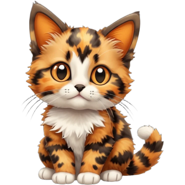 A high-resolution photo-realistic digital illustration of a tortoiseshell kitten, chest upward emoji
