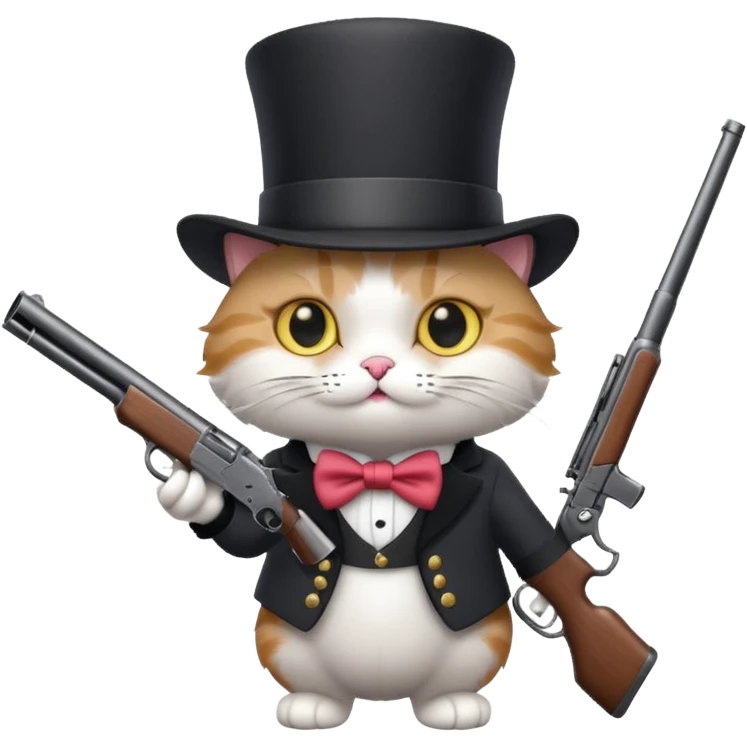 A cat with a top hat and a 24-gauge shotgun emoji