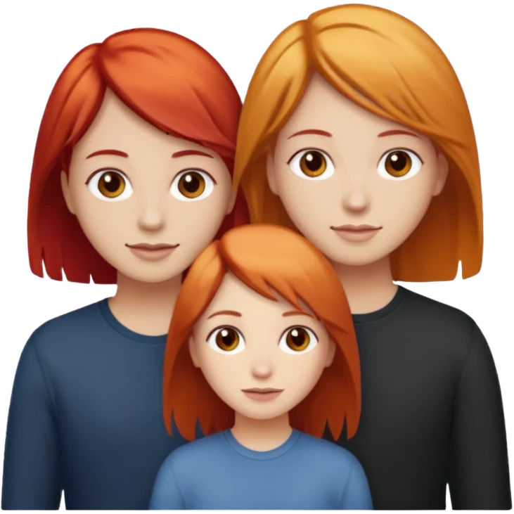 Can you create an image of 3 friends together one with red bright hair light skin one the other with brown hair with some blonde highlights in the hair fair skin the last one with light brown a tint of orange hair and Brown hair emoji