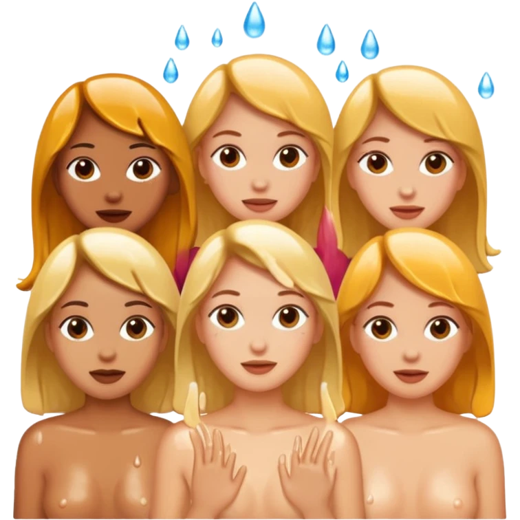 five naked woman covered in cum emoji