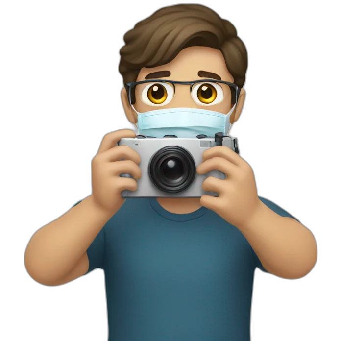 a guy taking a photo with a mask emoji