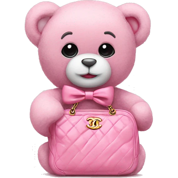 pink bow teddy bear solo with Chanel bag emoji