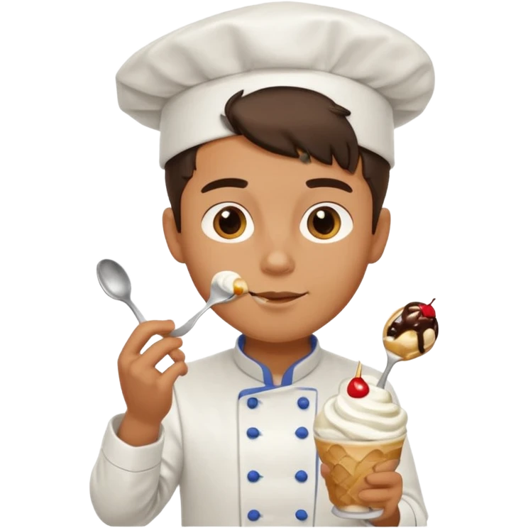 Young Male Chef eating sundae with spoon emoji