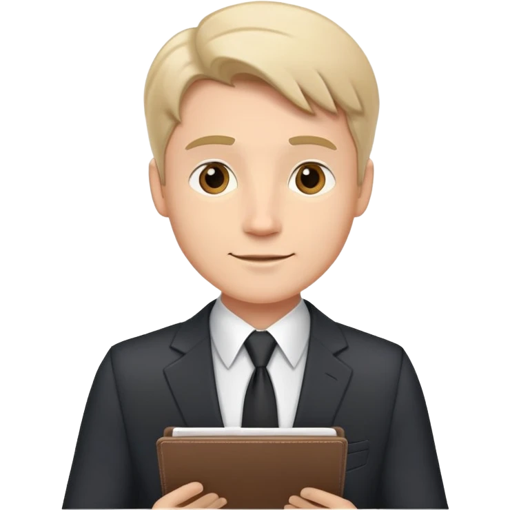 white journalist man suit and tie holding a notepad friendly expression emoji
