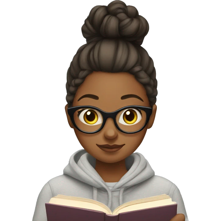Girl with bun and in sweatshirt and sweatpants reading a book emoji