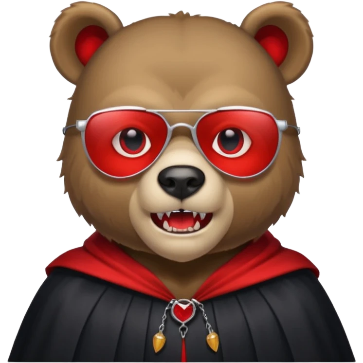 Vampire animal, bear in red collar cloak, red eye, fangs, sunglasses emoji