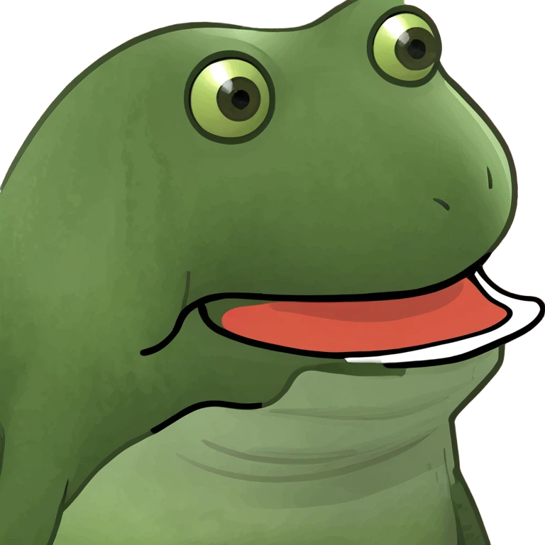 Fix the mouth to match the classic Bufo meme style: wide, slightly downturned, and expressive. Keep everything else the same, no background. emoji