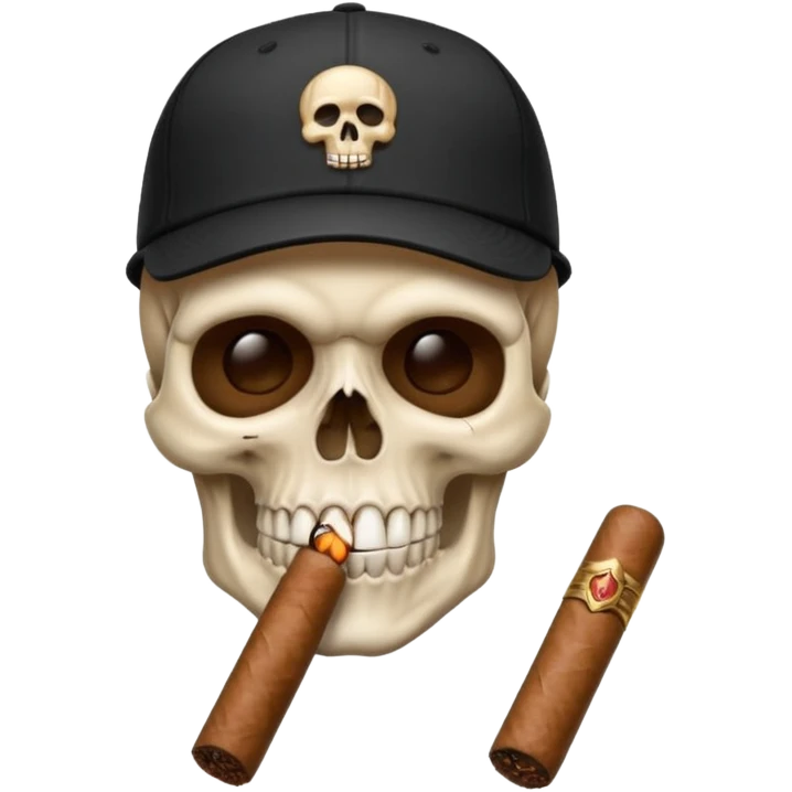 Skull head with a black baseball cap with a cigar in his mouth emoji