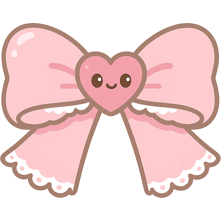 pink coquette bow with a heart-shaped center, lace accents, romantic and cute, kawaii style emoji