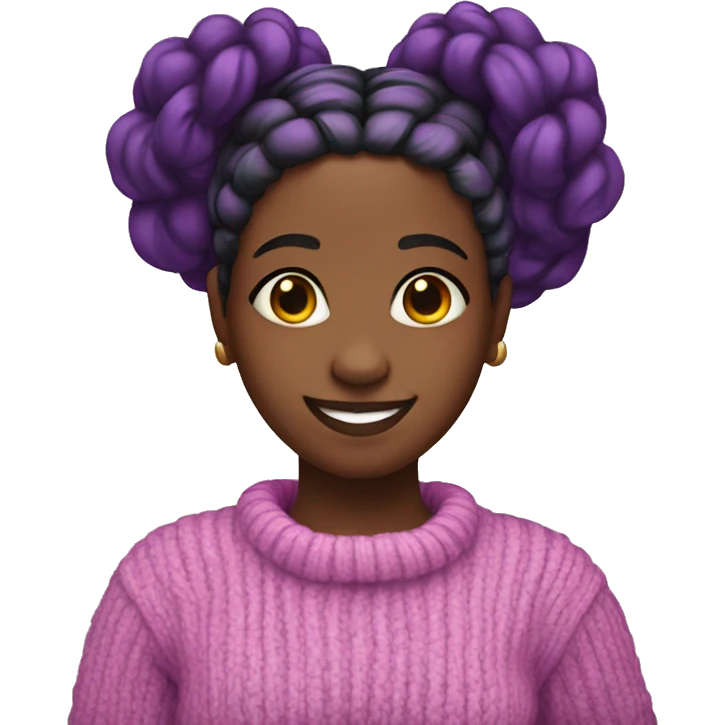 A black girl with braided hair and purple streaks and a pink sweater smiling emoji