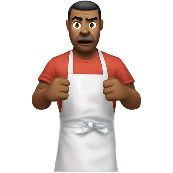 person wearing apron who is angry because ads are popping up emoji