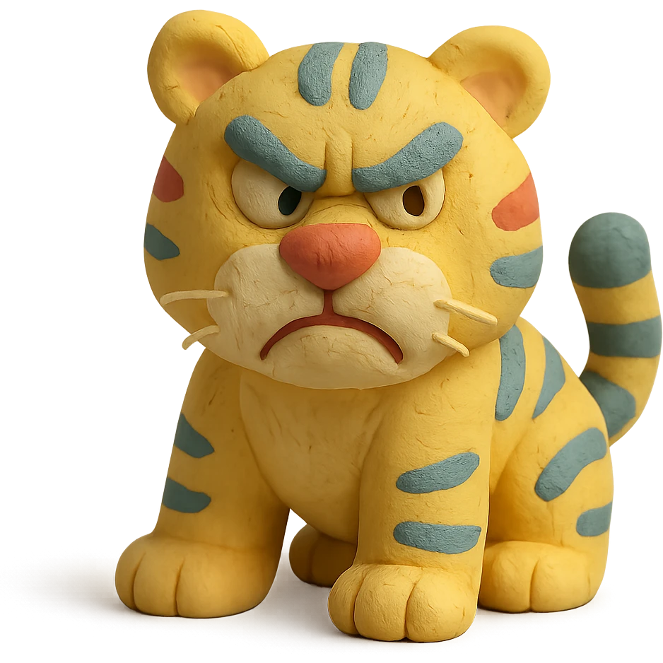 matte plasticine claymation style angry tiger with visible fingerprints and pastel colors emoji
