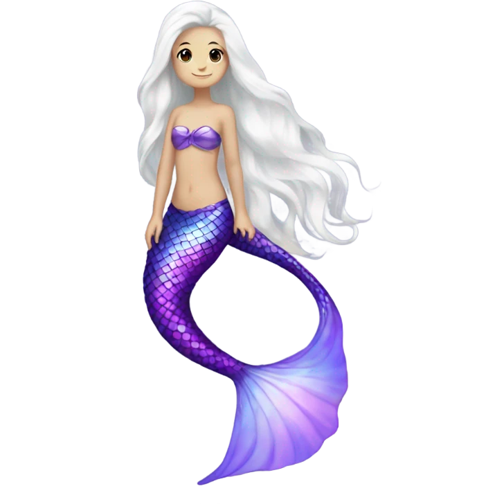 Iridescent mermaid tail full body white girl long hair brown and purple emoji
