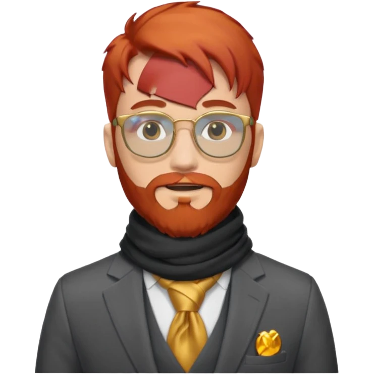 gray scarf, male,  beard, red hair, with suit, gold glasses emoji