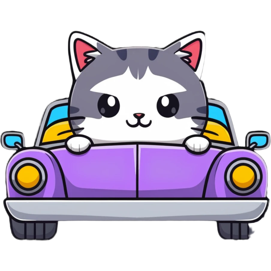 cat peeking out of a convertible car emoji