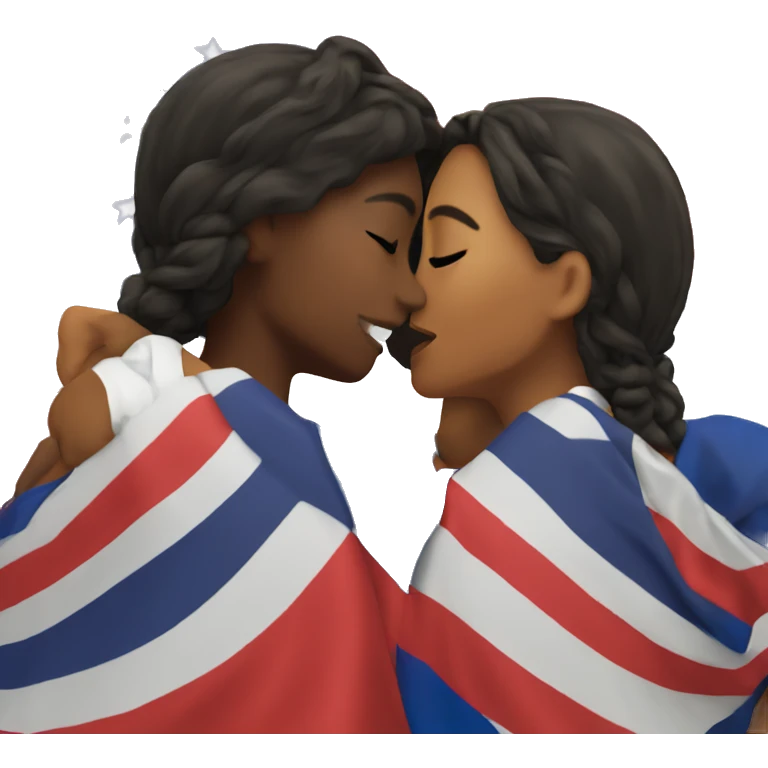 two girls kissing in front of lesbian flag emoji