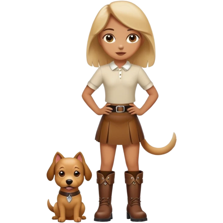 Girl dressed like a dog  in  leather skirt and boots emoji