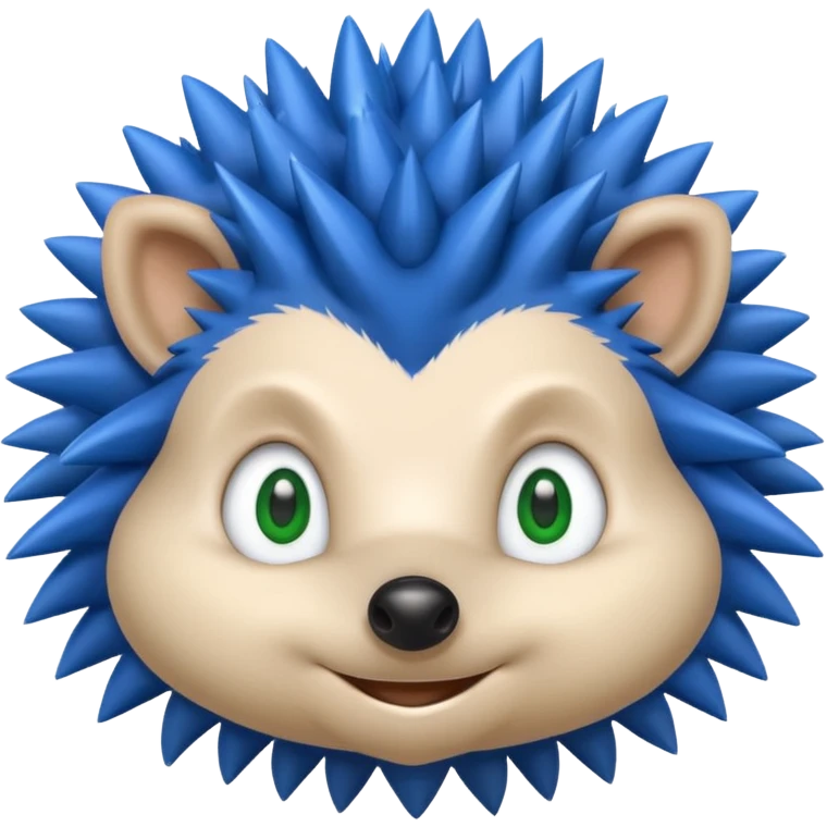 Blue anthropomorphic hedgehog, spiky hair, large green eyes, confident smile. emoji
