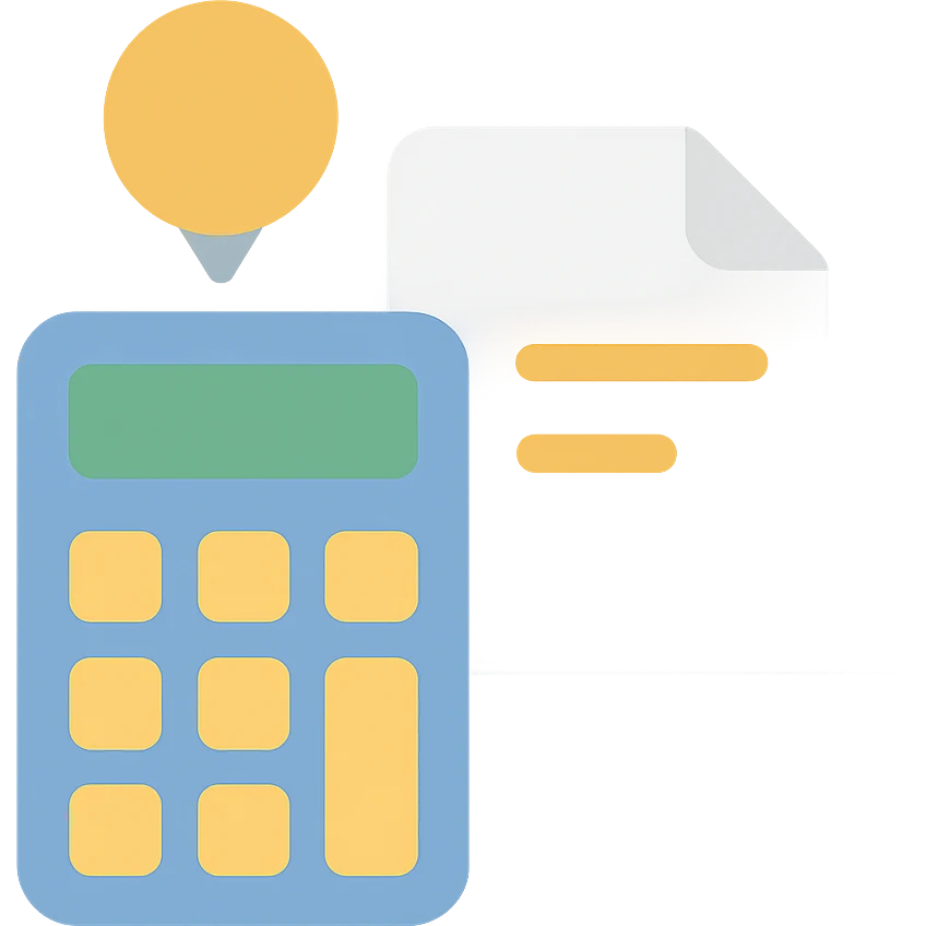 estimate icon, calculator and document, flat color, friendly, rounded shapes emoji