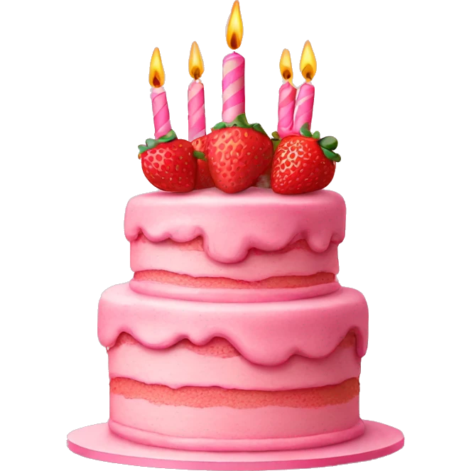 Pink birthday cake with strawberries  emoji
