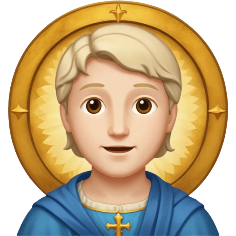 A wide face, radiant with joy, like the younger saint in a fresco emoji