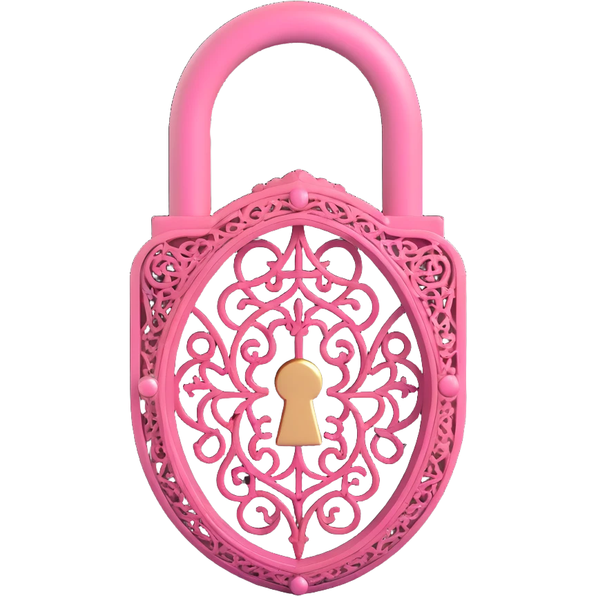 3D gothic lock with ornate filigree, pink accents, metallic finish emoji