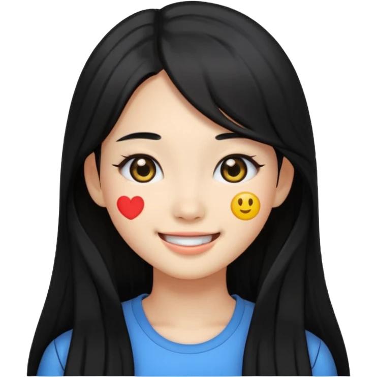 pretty girl with Korean features, black long hair, black eyes, emoji style emoji