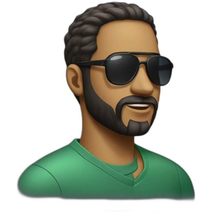 black slickback haircut, beard, aviator sunglasses, wearing a polo tshirt emoji