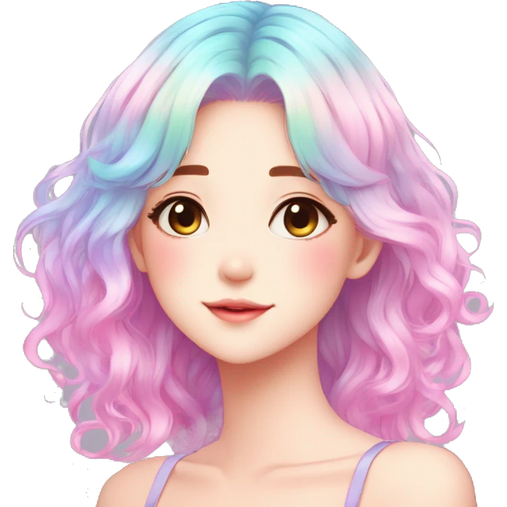 Gorgeous Beautiful Blushing Petite Colorful-Shiny-Pastel-Fairy-Anime-Girl with beautiful gradient pastel hair aesthetic outlined emoji