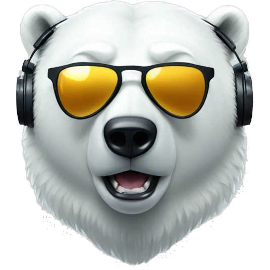 polar bear head, dj, wearing sunglasses and earphones emoji