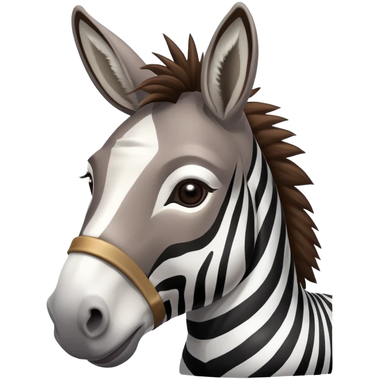 A donkey with a zebra head, donkey body with brown fur and zebra head with black and white stripes emoji