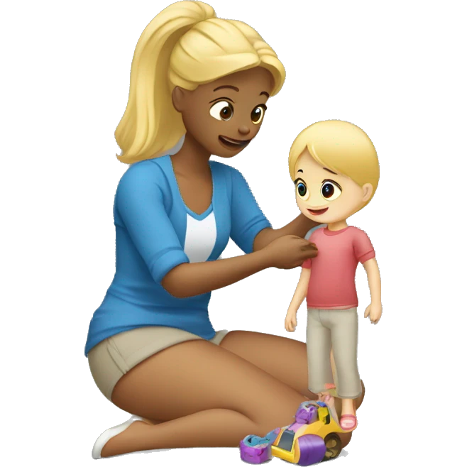 blonde women playing with blonde child with toys emoji