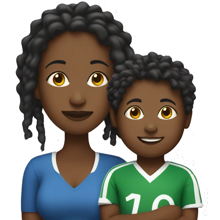 black mom with locs and toddler boy in football shirts emoji