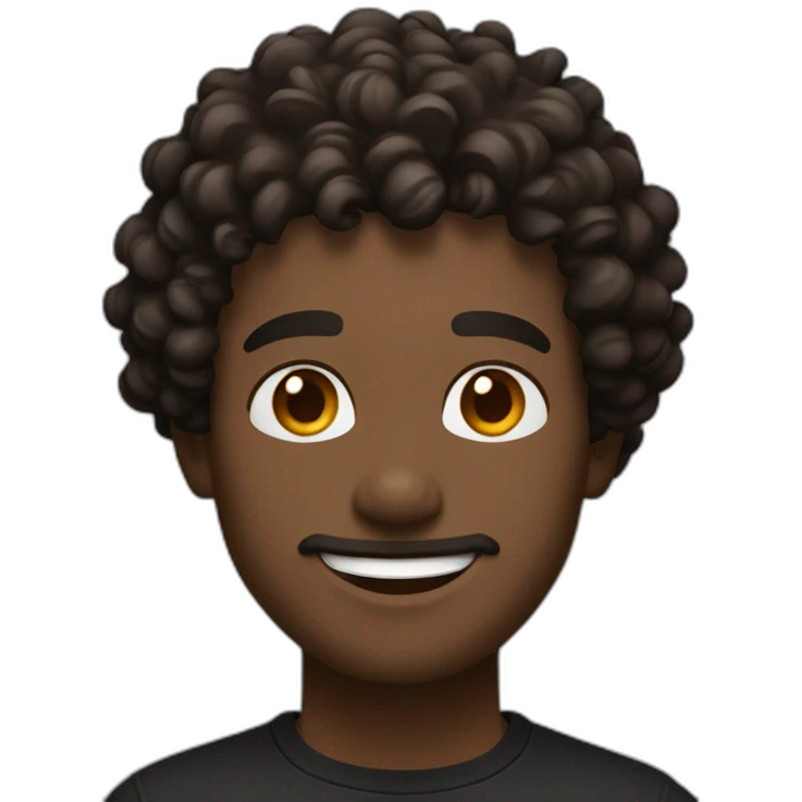 man short curly dark brown hair curls on forehead with brown eyes smiling black shirt emoji