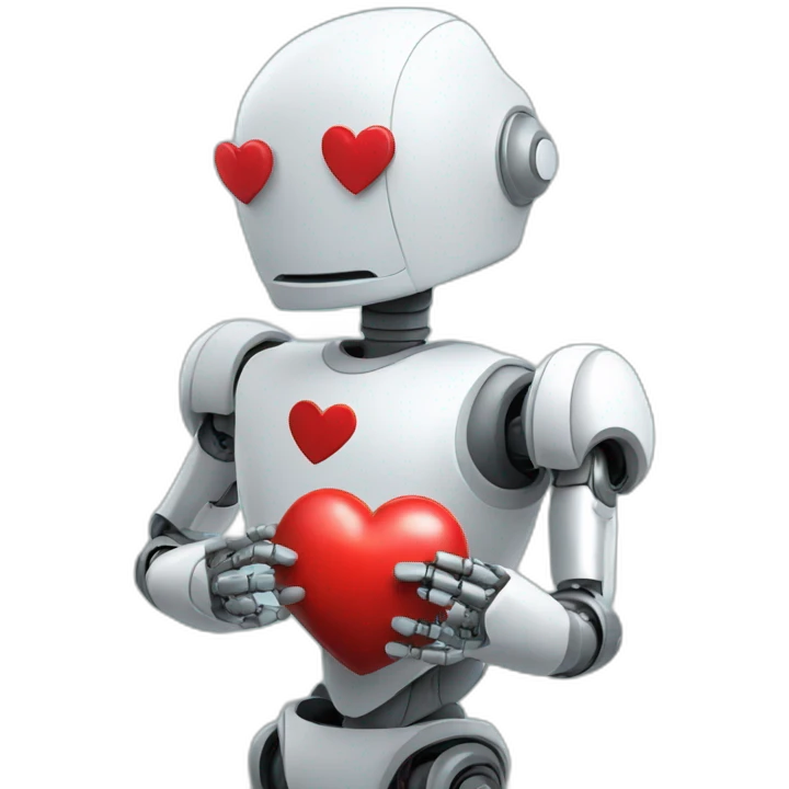 robot holding a heart emoji
