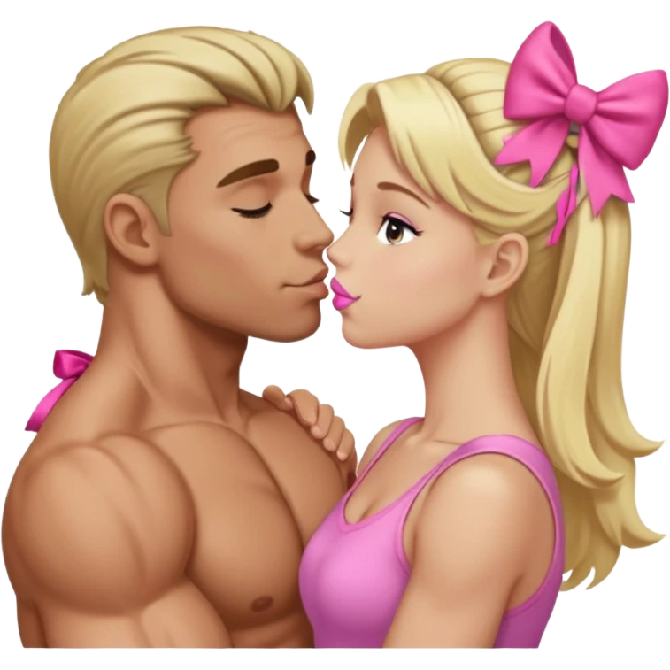  الرجل يقبل فتاه الرجل لديه عضلات وابيض اللون والفتاة شقراء لطيفة على رأسها فيونكة emoji