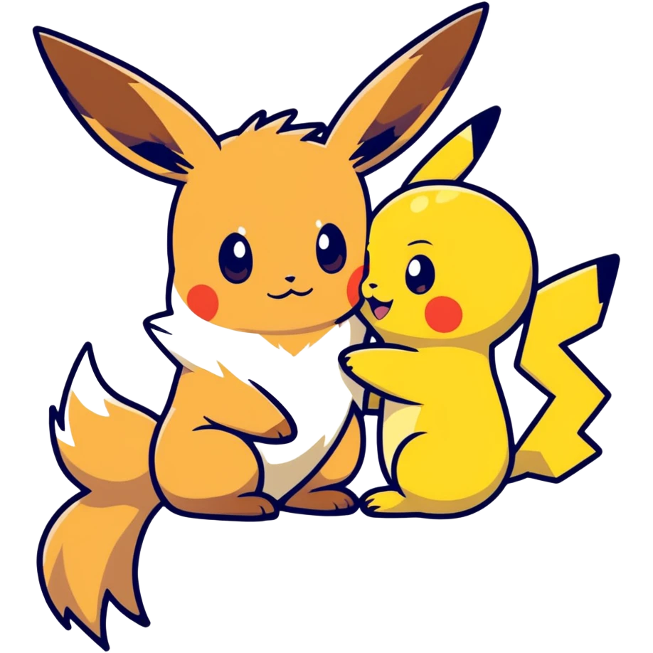 Evee and Pikachu hugging each other  emoji