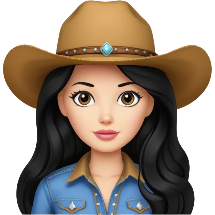 Cowgirl Barbie with black long hair emoji