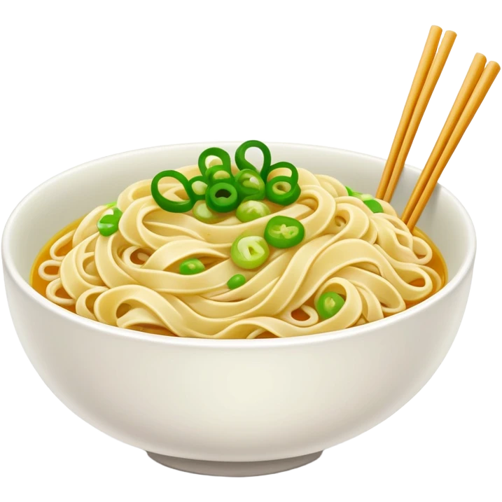Shanghai Scallion Oil Noodles with green onion topping, simplified emoji style with bold outlines and bright colors, cartoon style simple Cong You Ban Mian emoji