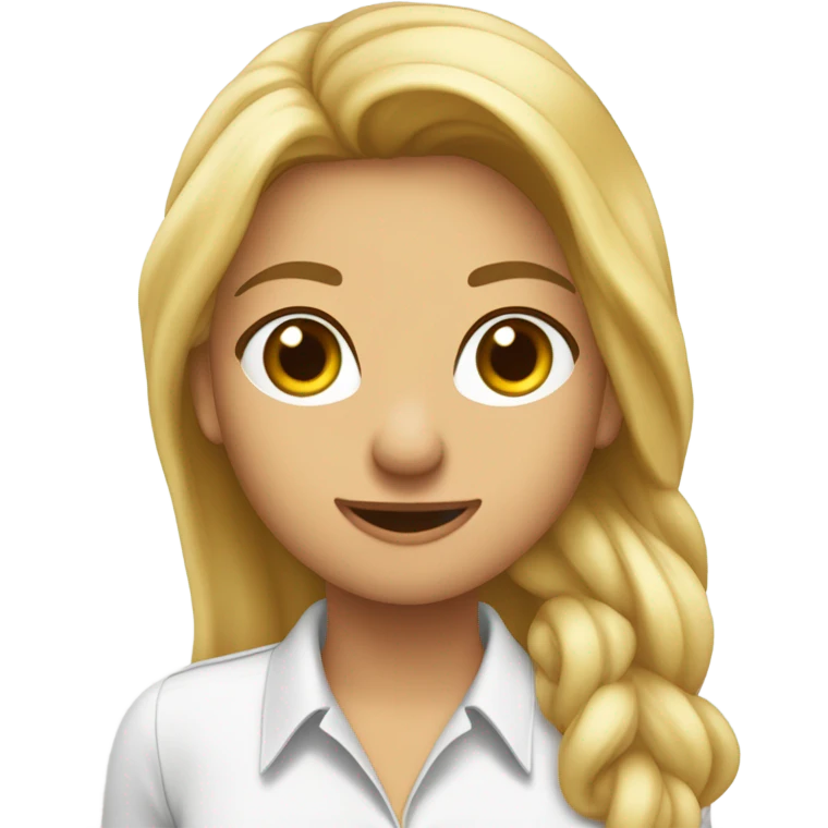 donna bionda coda di cavallo gonna al ginocchio camicia bianca e tacchi a spillo emoji