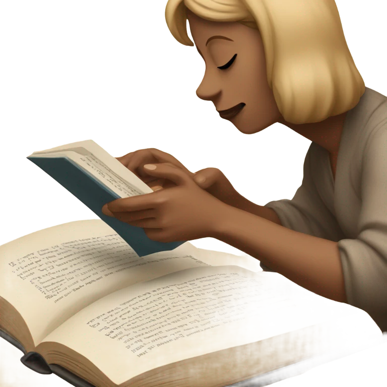 Dog reading a book but woman blocking the words emoji
