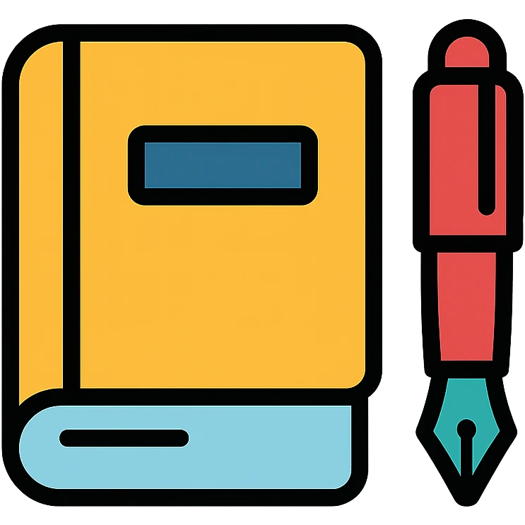 minimalist icon of a book and pen, simple lines, botgoondie color palette emoji