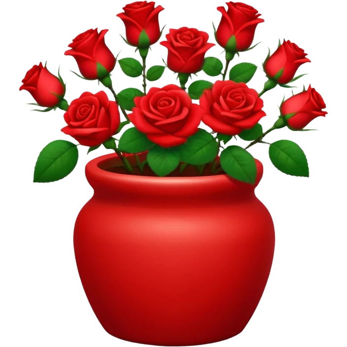 Scarlet red ceramic pot, very short and cylindrical, with red roses. emoji