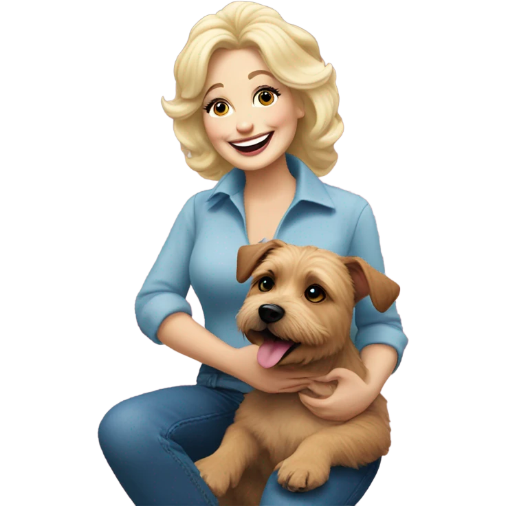 Dolly Parton holding border terrier emoji