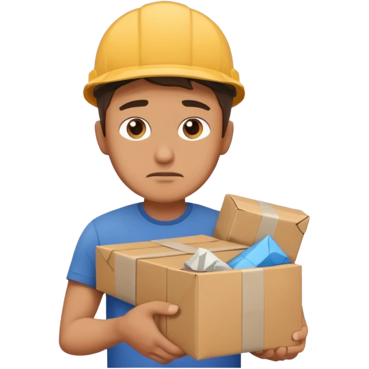 Hombre triste entregando paquetes destruidos (mensajero) emoji